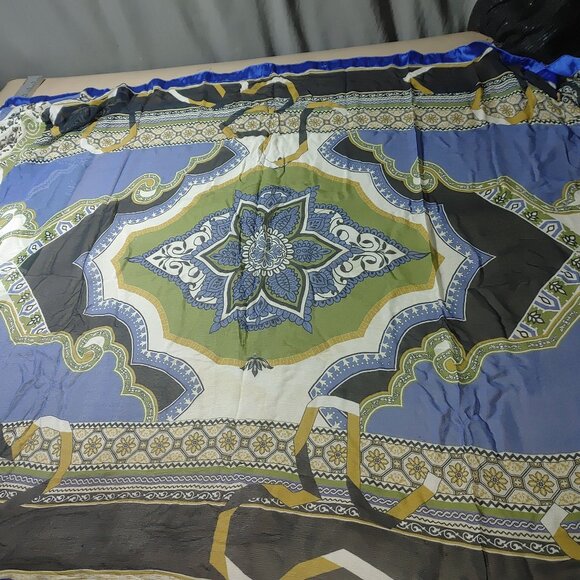 Shawl Wrap Scarf Satin Trim 90 x 42 Multicolor Sheer Floral Geometric Green Blue - Picture 6 of 11
